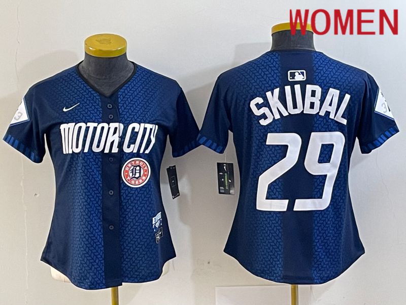 Women Detroit Tigers #29 Skubal Blue City Edition Nike 2024 MLB Jersey style 4